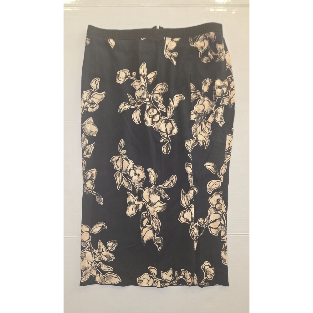 Marc Jacobs Women’s Black/Beige Floral Pencil Skirt 6 Satin Poly Lined Zip